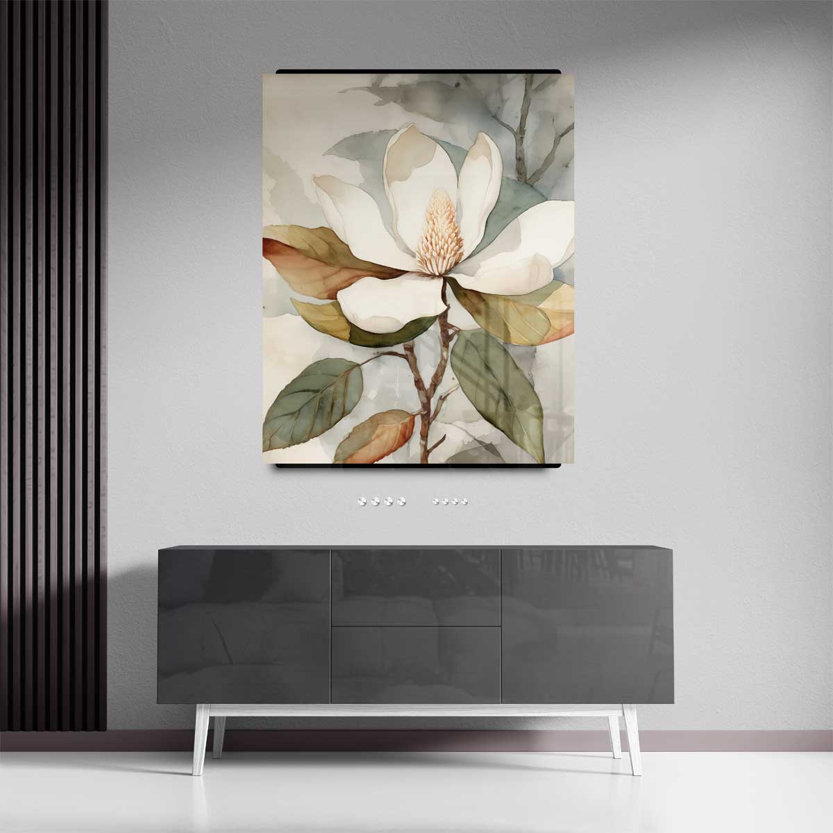 Elegante Magnolia Aquarel Kunstwerk-canvas-dibond-plexiglas-wanddecoratie-WallArtistic