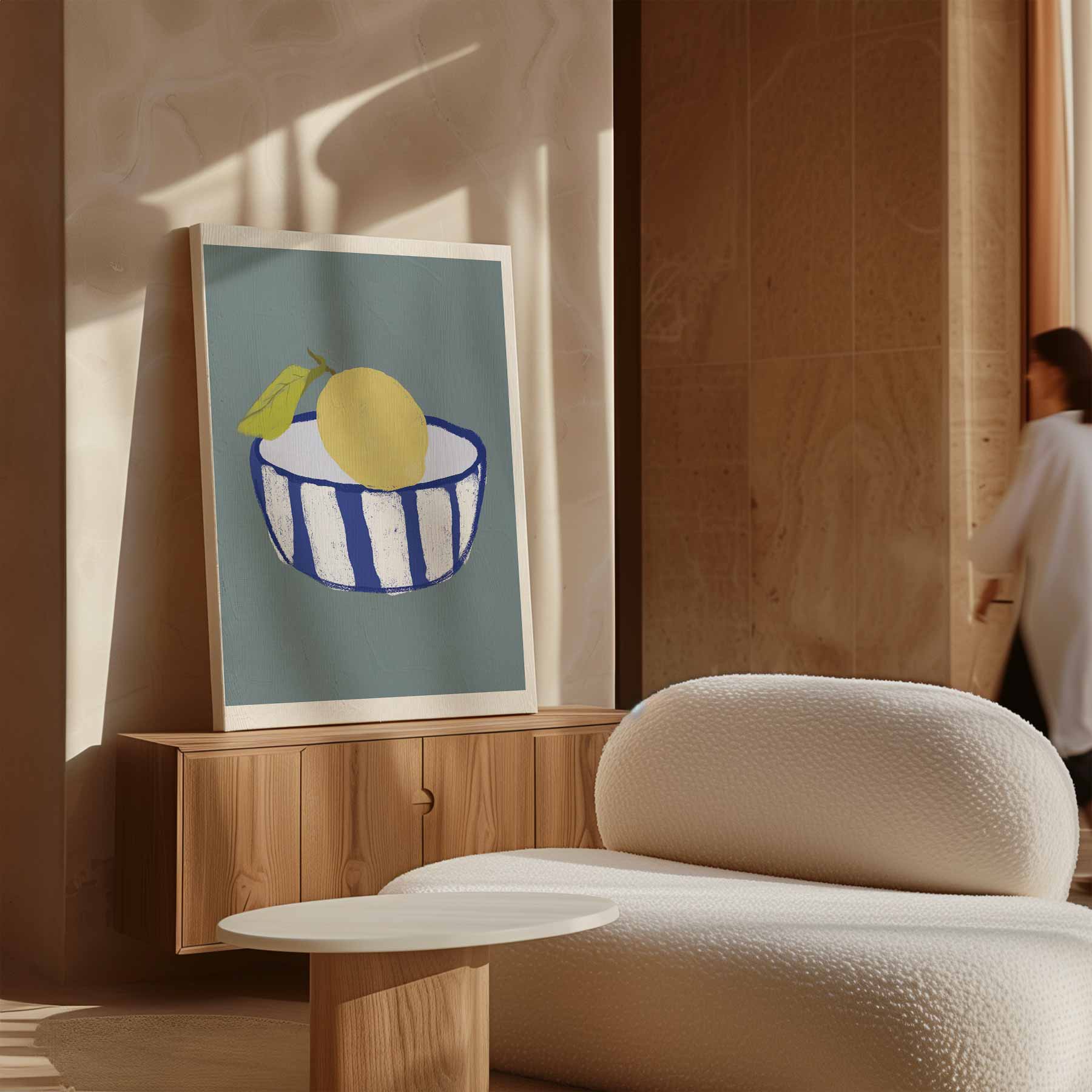 Citroen in Blauwe Kom Kunstwerk-canvas-dibond-plexiglas-wanddecoratie-WallArtistic
