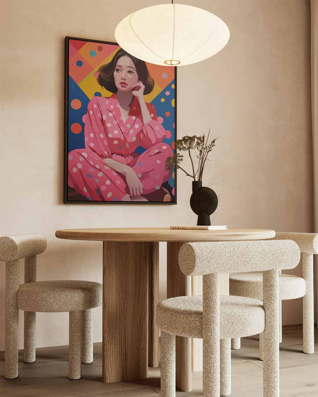 Kleurrijk Portret met Polka Dots Kunstwerk-canvas-dibond-plexiglas-wanddecoratie-WallArtistic