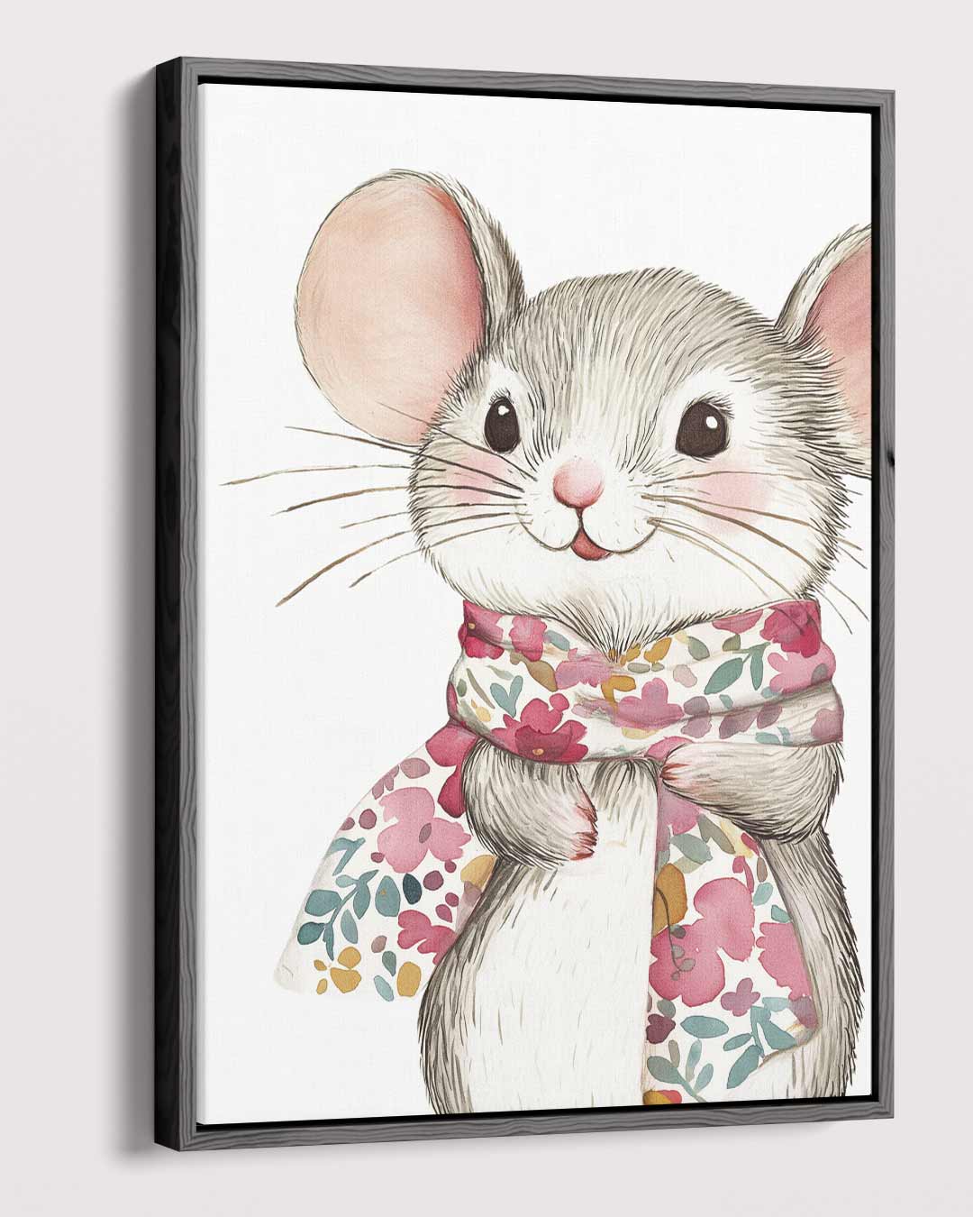 Schattige Muis met Bloemensjaal Kunstwerk-canvas-dibond-plexiglas-wanddecoratie-WallArtistic