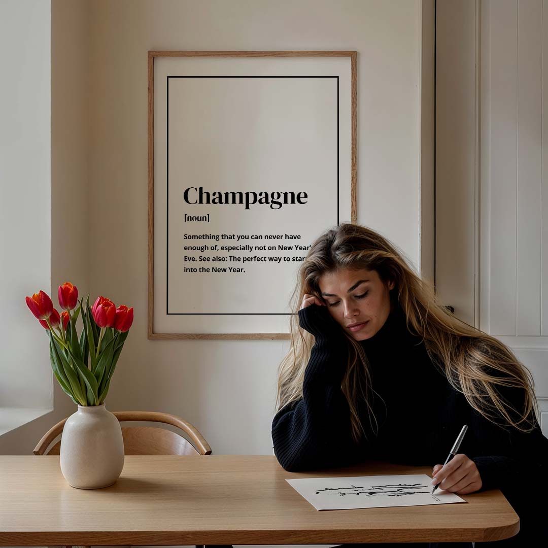 Speelse Champagne Definitie Poster-WallArtistic