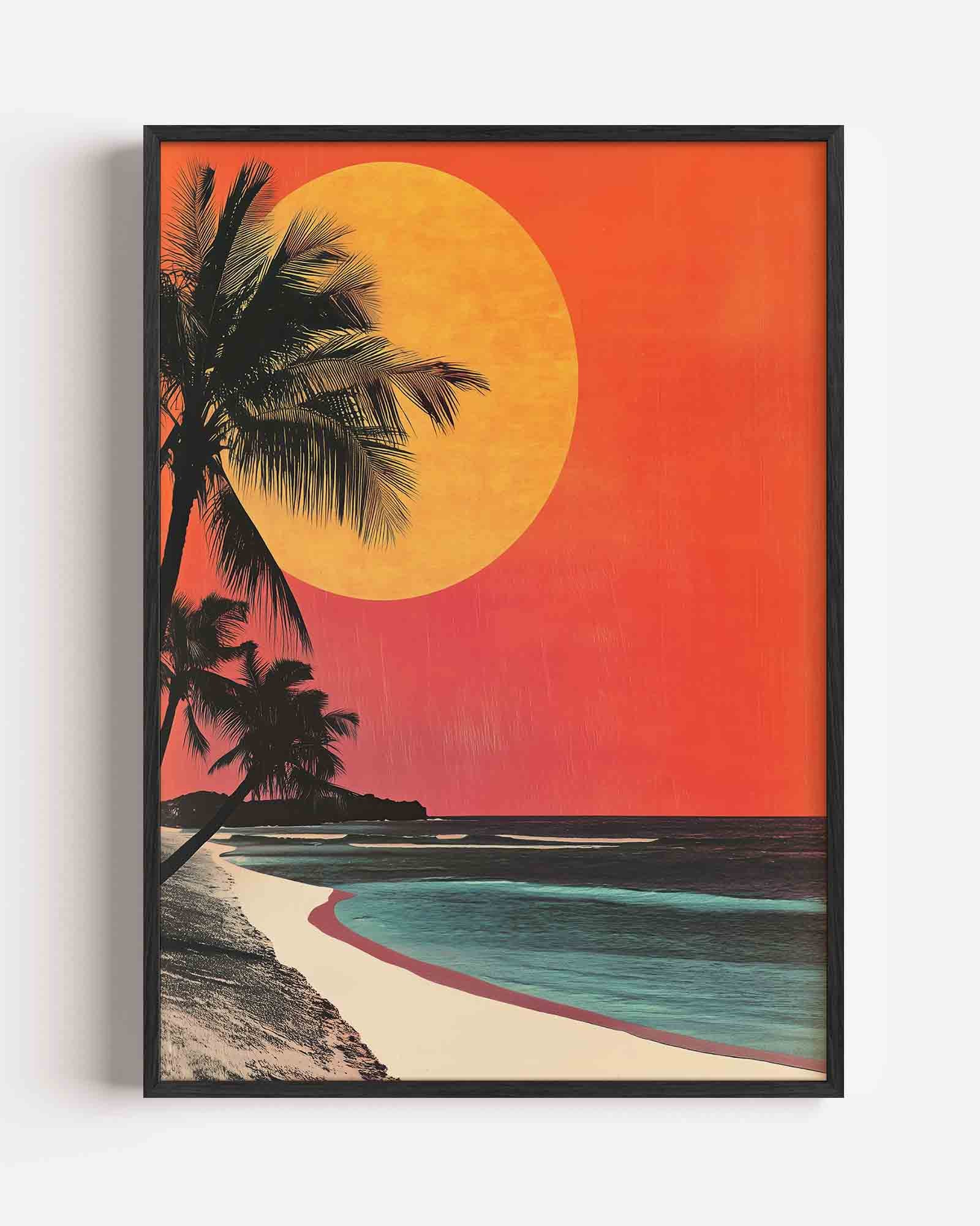 Palmboom en zonsondergang Poster