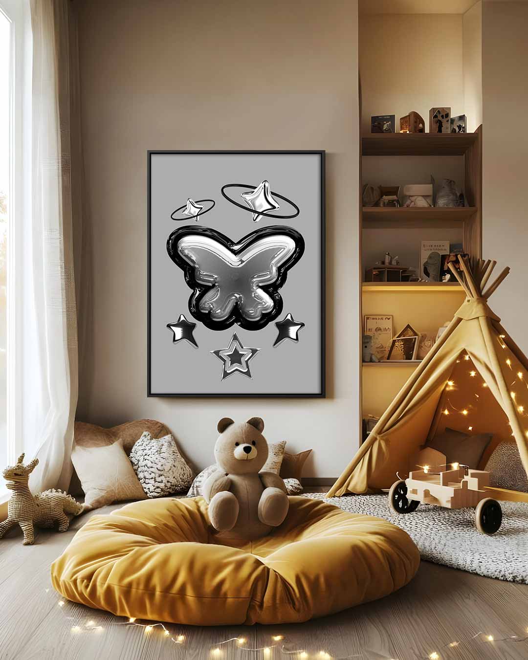 Sterrenvlinder in Zilver Kunstwerk-canvas-dibond-plexiglas-wanddecoratie-WallArtistic