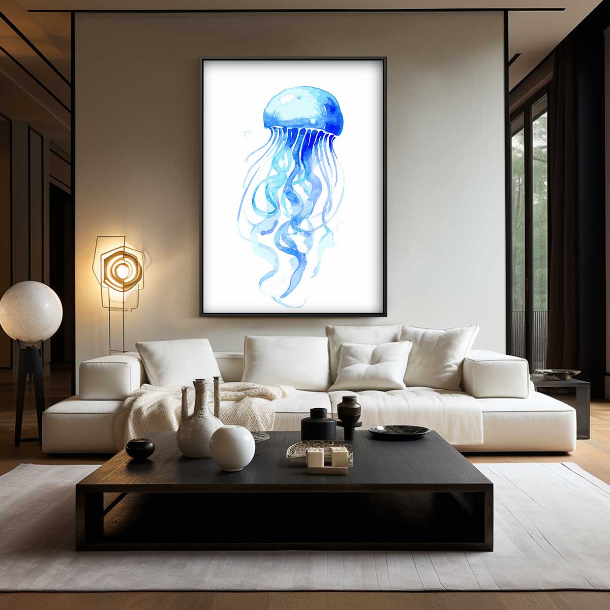 Dromerige Kwallen Waterverf Schilderij Kunstwerk-canvas-dibond-plexiglas-wanddecoratie-WallArtistic