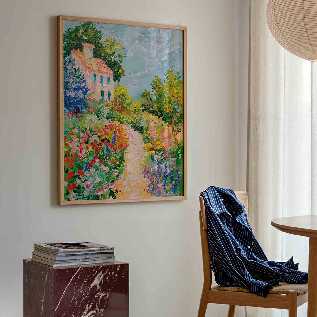 Bloemen en huis Poster