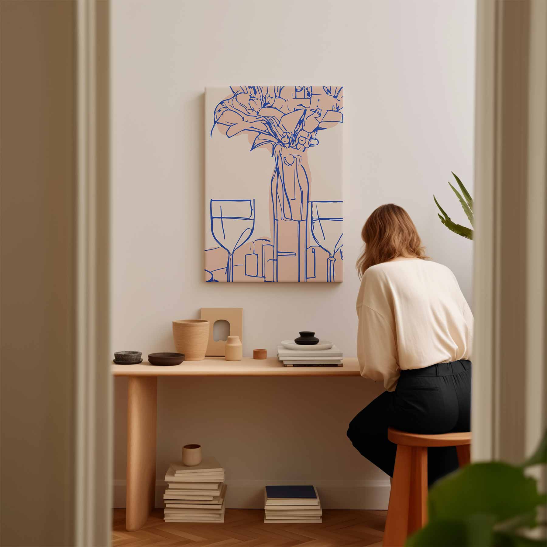 Stilleven met Wijn en Bloemen Kunstwerk-canvas-dibond-plexiglas-wanddecoratie-WallArtistic