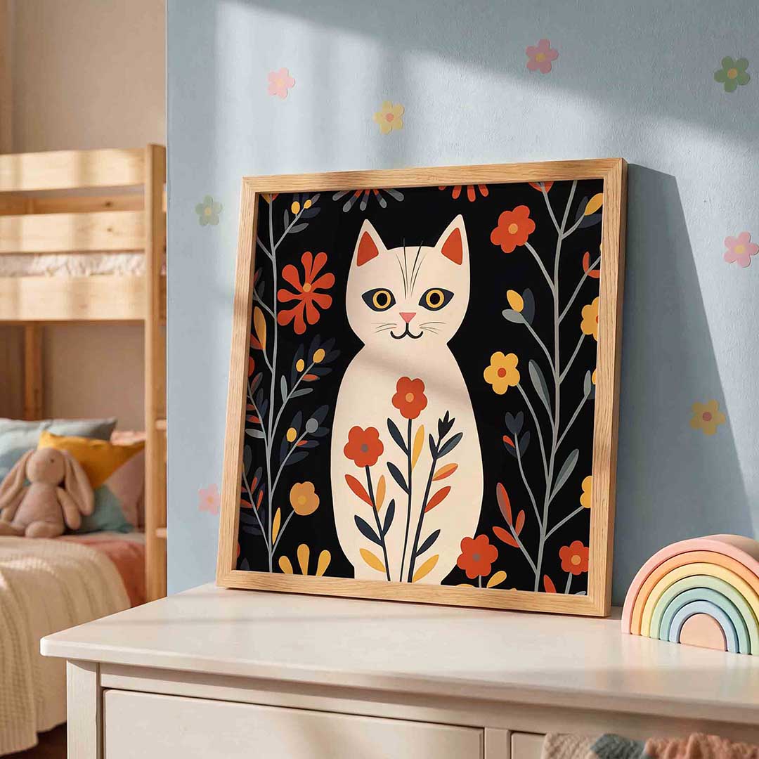 Kat met bloemen Poster