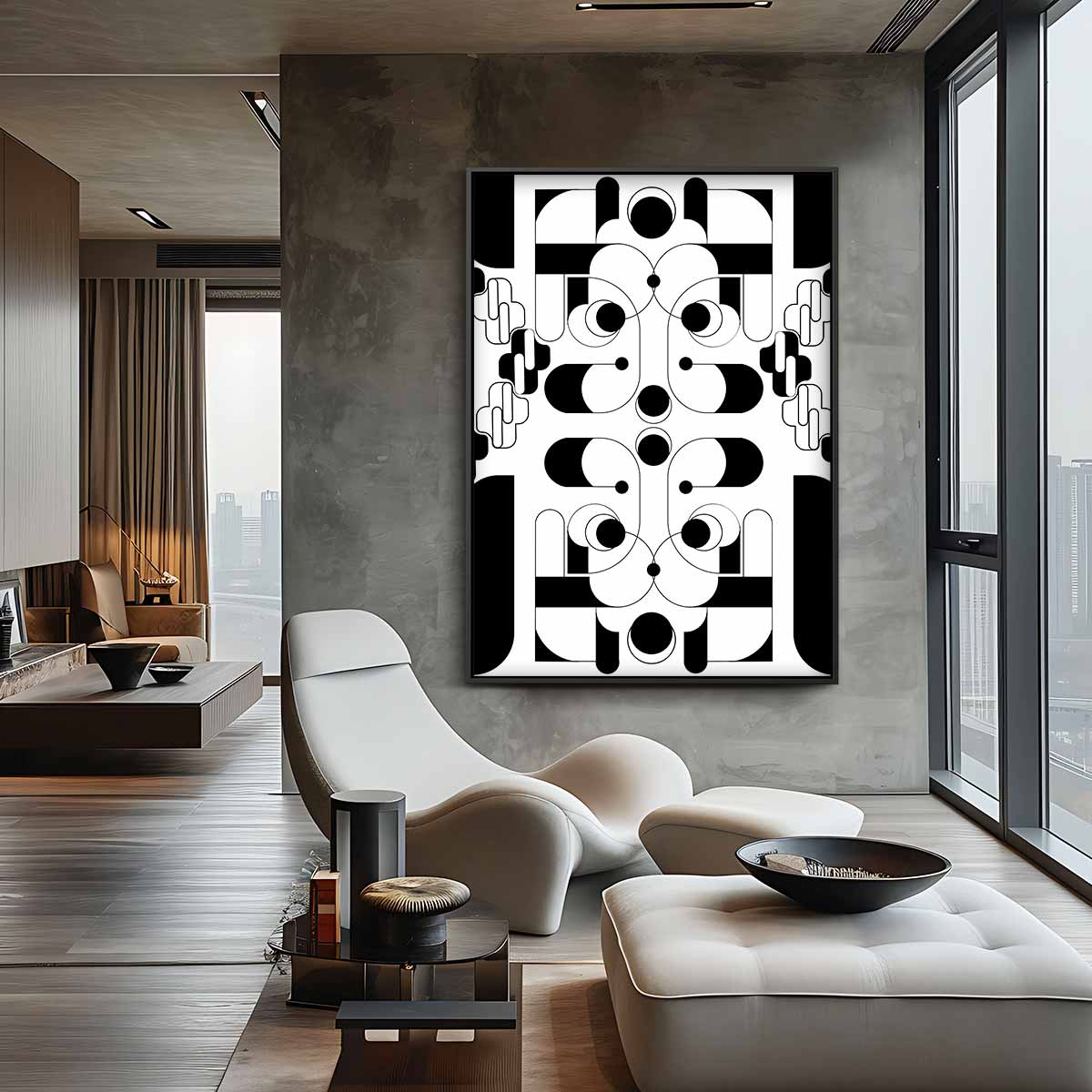 Geometrische Zwart-wit Harmonie Kunstwerk-canvas-dibond-plexiglas-wanddecoratie-WallArtistic