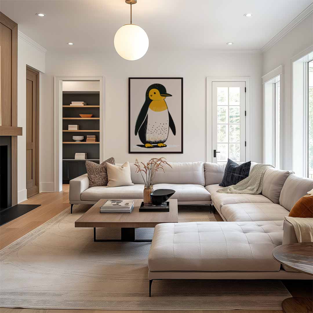 Vrolijke Pinguïn Illustratie Kunstwerk-canvas-dibond-plexiglas-wanddecoratie-WallArtistic