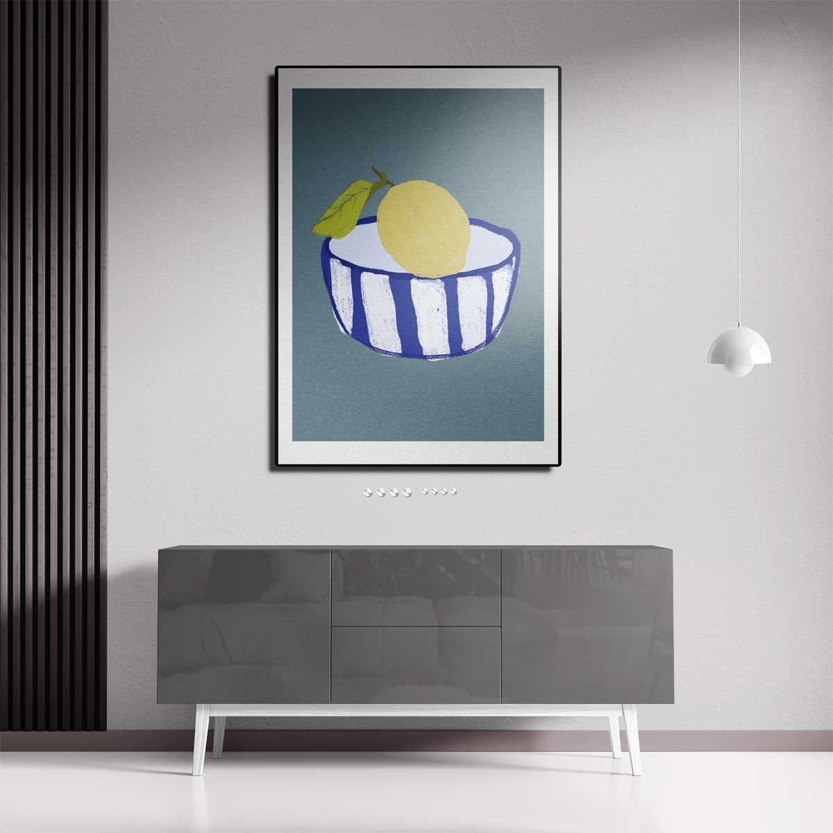 Citroen in Blauwe Kom Kunstwerk-canvas-dibond-plexiglas-wanddecoratie-WallArtistic