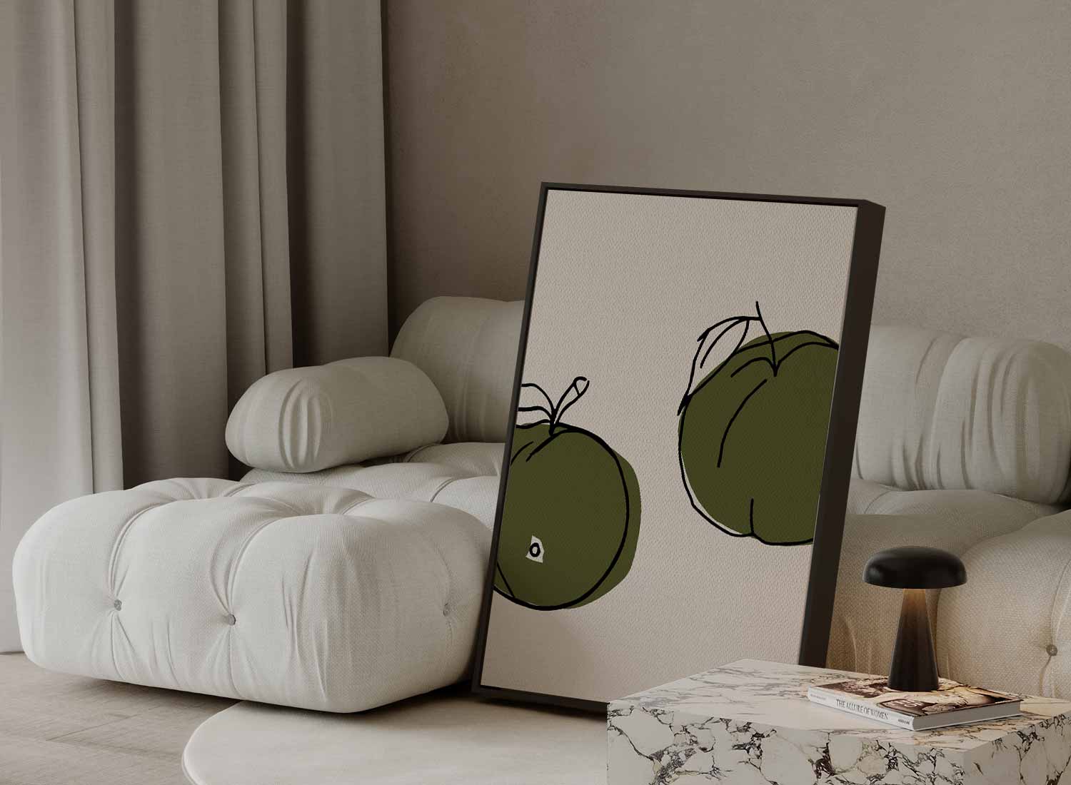 Twee Groene Vruchten Kunstafdruk Kunstwerk-canvas-dibond-plexiglas-wanddecoratie-WallArtistic