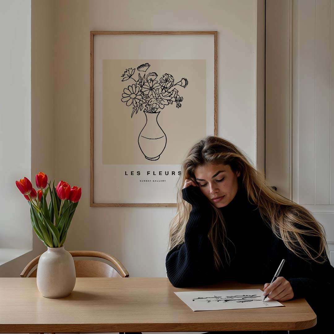 Elegante Bloemenlijntekening Poster-WallArtistic