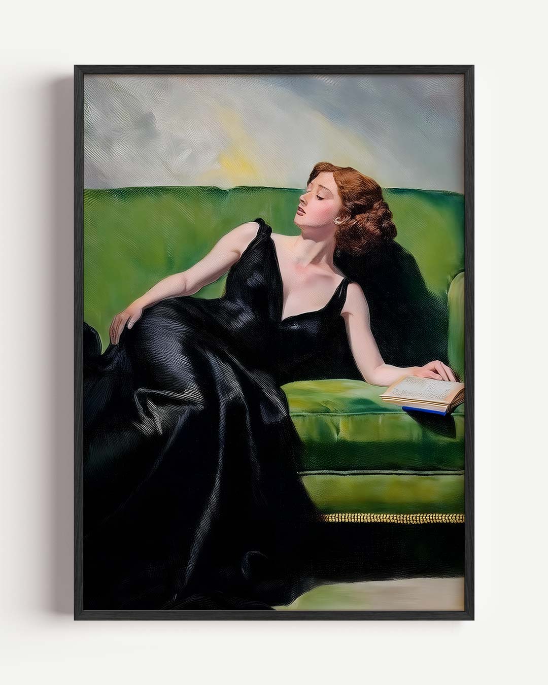 Vrouw op Groene Sofa Poster-WallArtistic