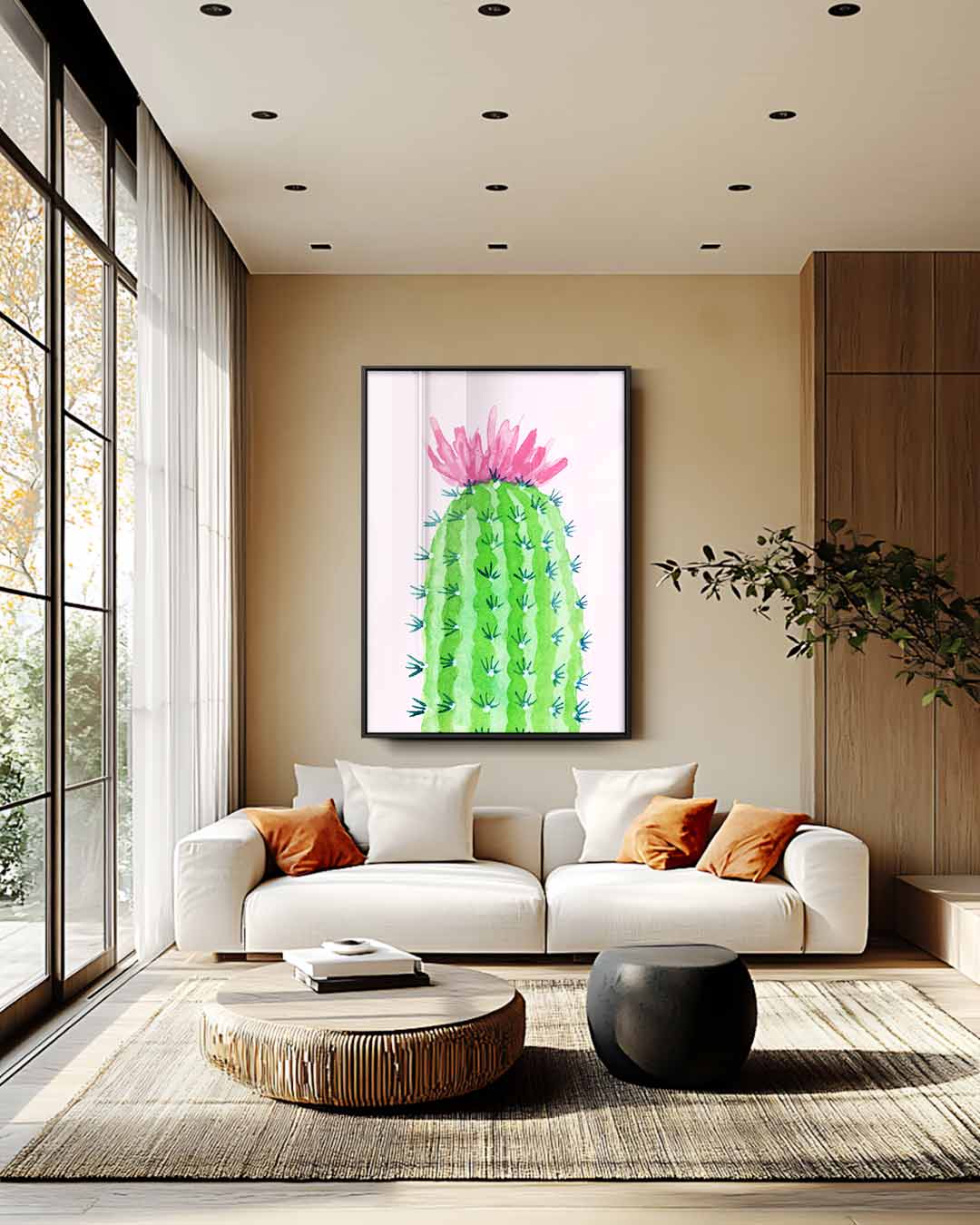 Bloeiende Cactus Schilderij Kunstwerk-canvas-dibond-plexiglas-wanddecoratie-WallArtistic
