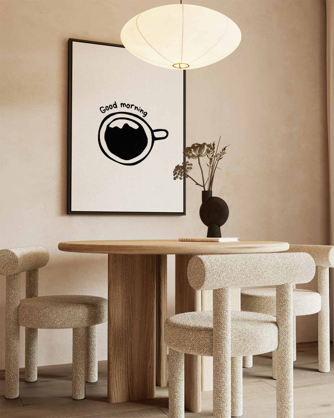 Zwart-wit Goede Morgen Koffie Illustratie Kunstwerk-canvas-dibond-plexiglas-wanddecoratie-WallArtistic