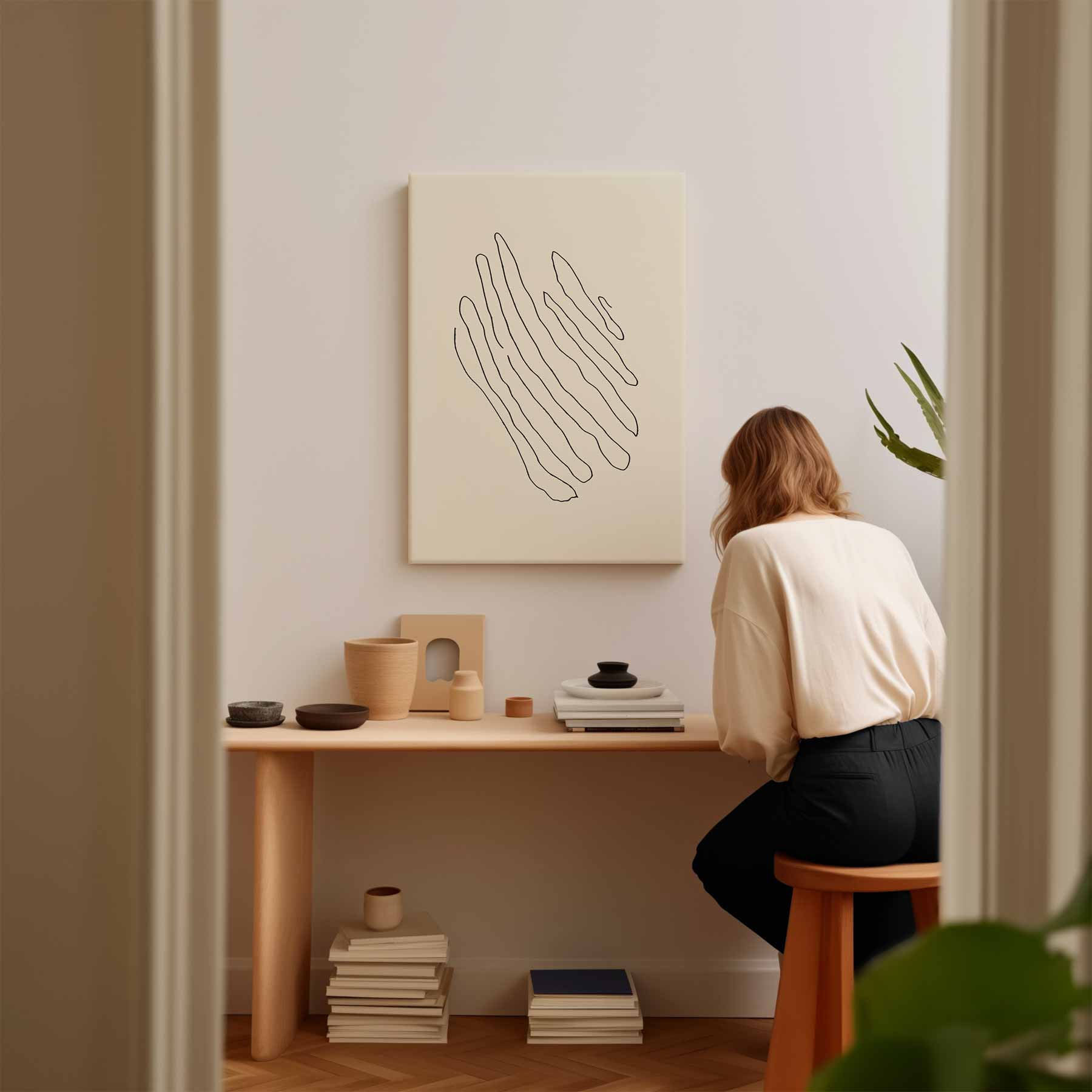 Golvende Lijnen Minimalistische Kunst Kunstwerk-canvas-dibond-plexiglas-wanddecoratie-WallArtistic