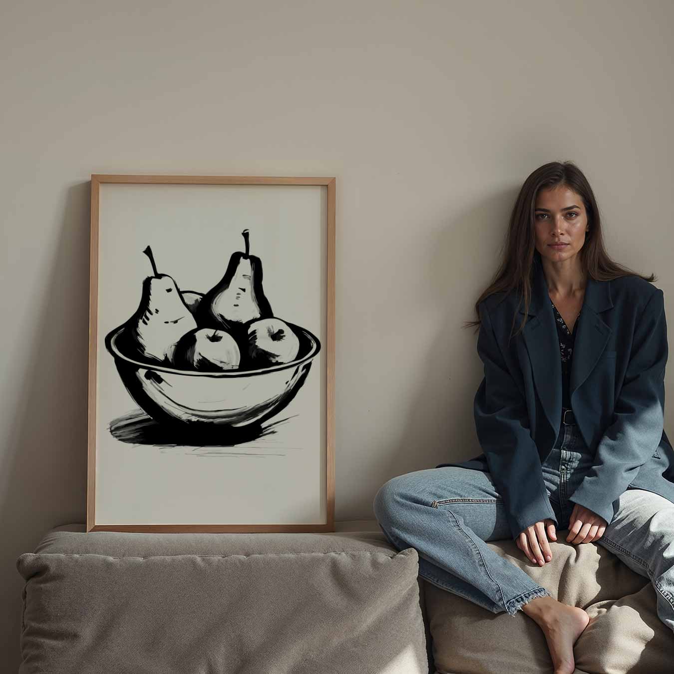 Elegante Zwart-Wit Fruitschaal Poster
