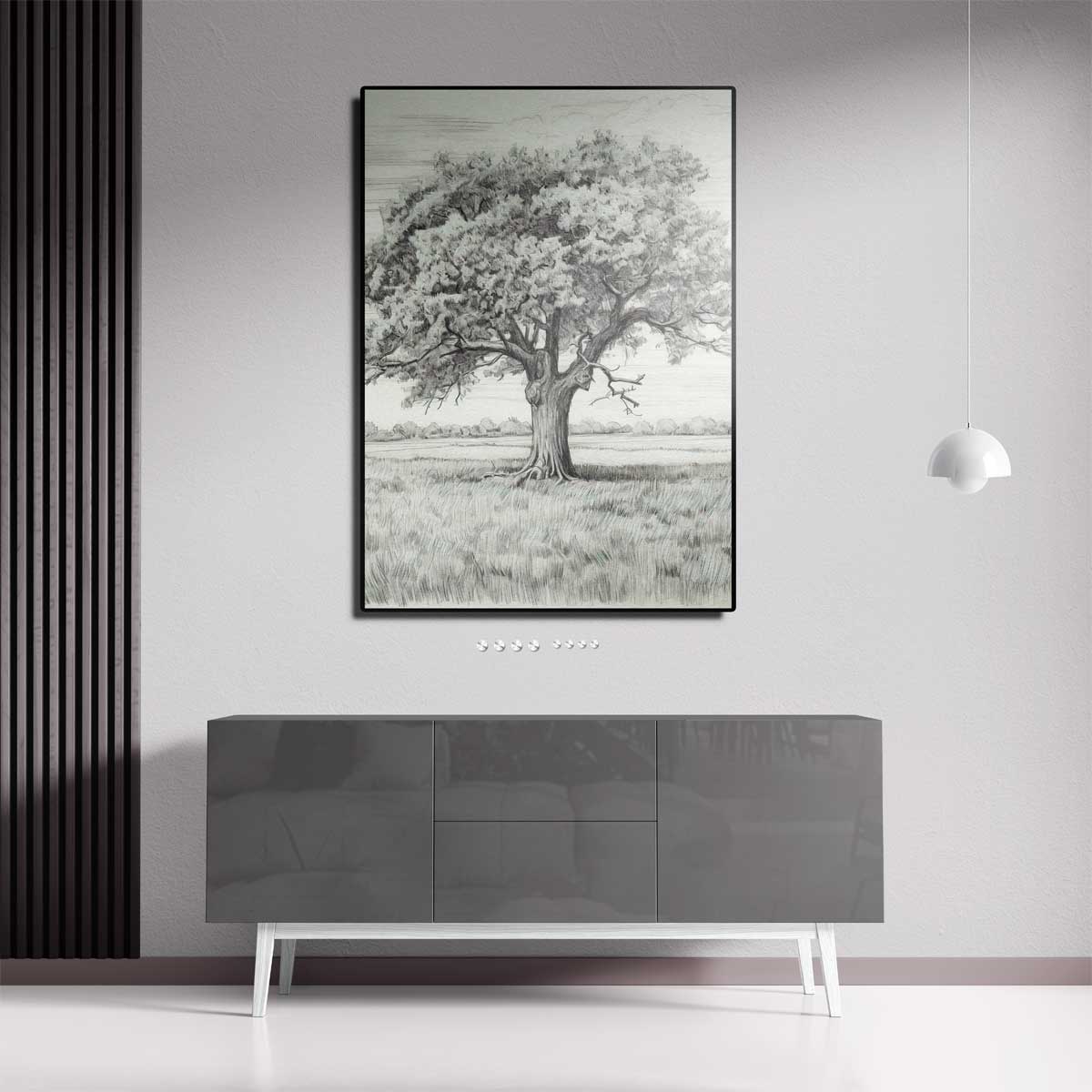 Magische Eikenboom Schets Kunstwerk-canvas-dibond-plexiglas-wanddecoratie-WallArtistic