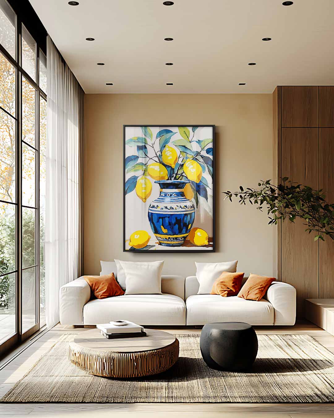 Citroenen in een Vaas Kunstwerk-canvas-dibond-plexiglas-wanddecoratie-WallArtistic