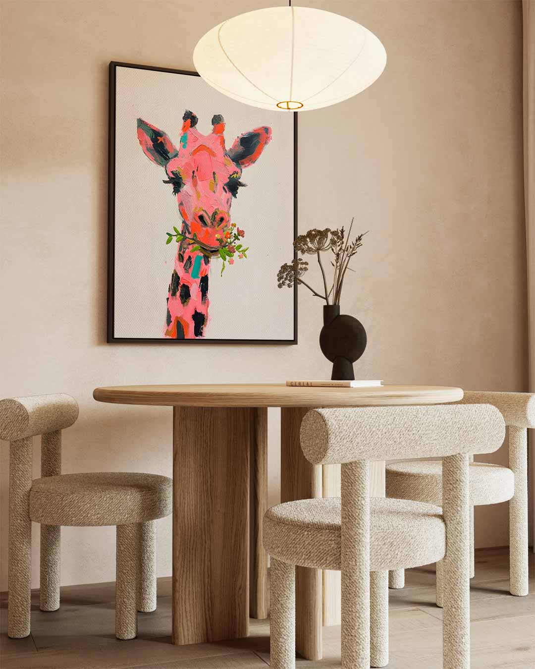 Kleurrijke Giraffe Bloemenpracht Kunstwerk-canvas-dibond-plexiglas-wanddecoratie-WallArtistic