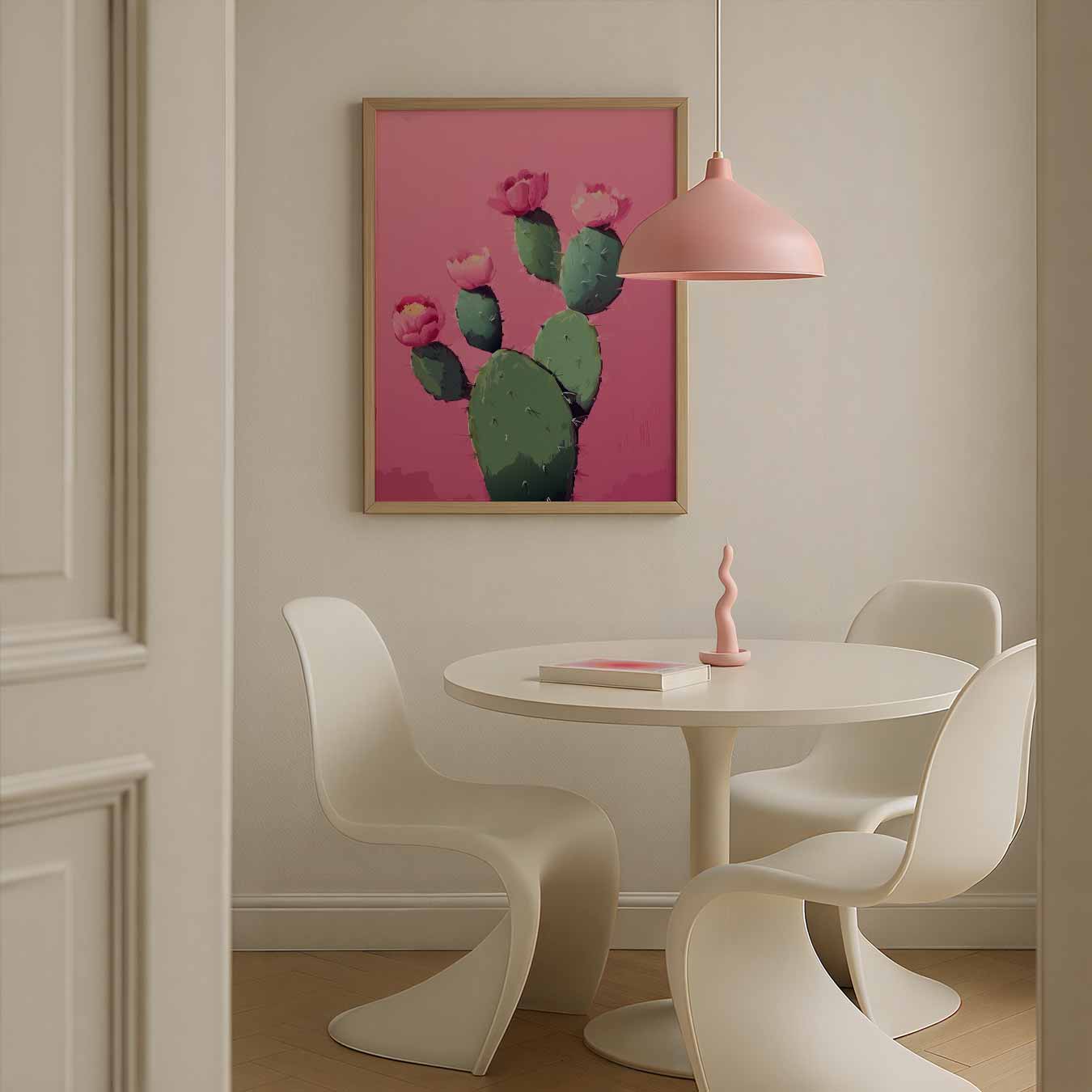 Cactus Bloemenpracht op Roze Poster