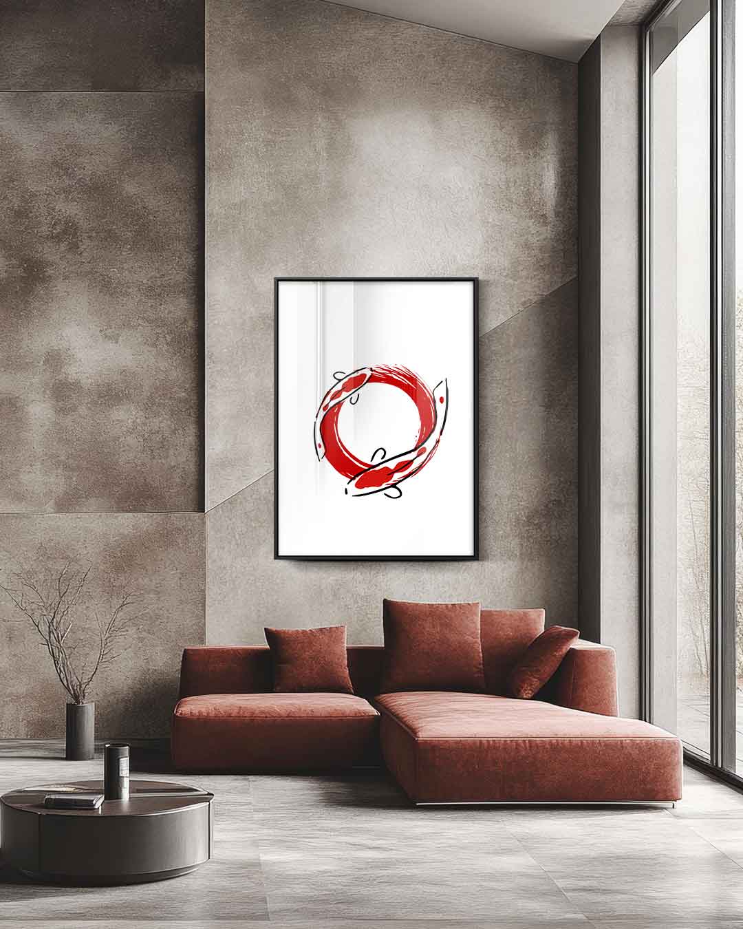 Krachtige Koi Cirkel Kunstwerk-canvas-dibond-plexiglas-wanddecoratie-WallArtistic