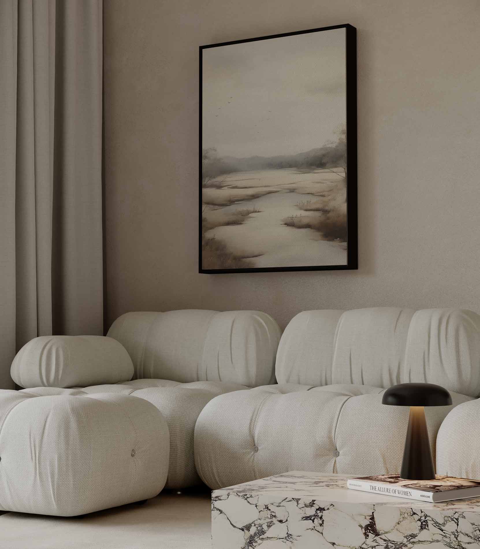 Rustige Waterlandschap in Zacht Tinten Kunstwerk-canvas-dibond-plexiglas-wanddecoratie-WallArtistic