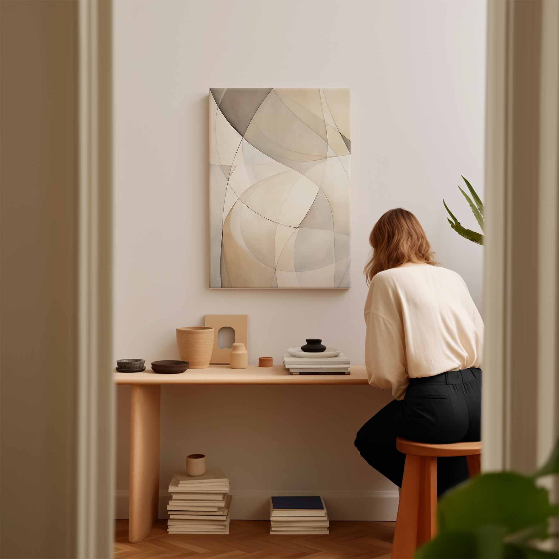 Subtiele Neutrale Golven Kunstwerk-canvas-dibond-plexiglas-wanddecoratie-WallArtistic