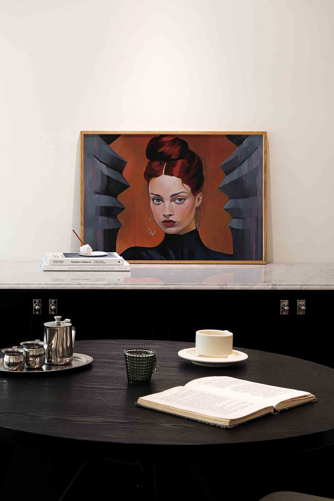 Portret met rode achtergrond Poster