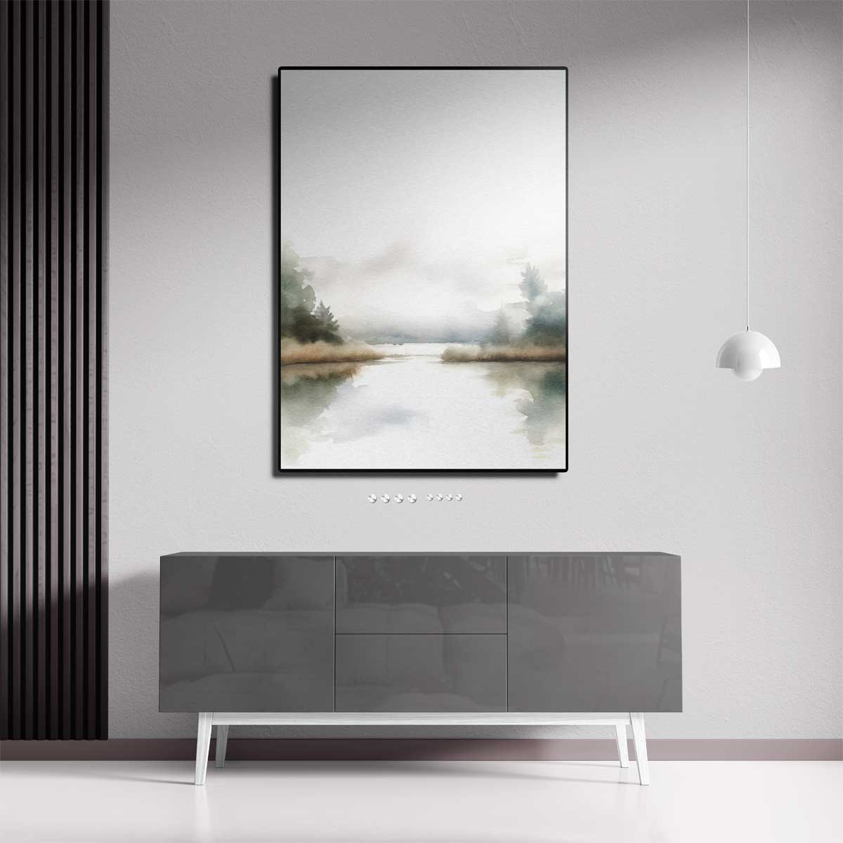 Sereen Landschap in Aquarel Kunstwerk-canvas-dibond-plexiglas-wanddecoratie-WallArtistic