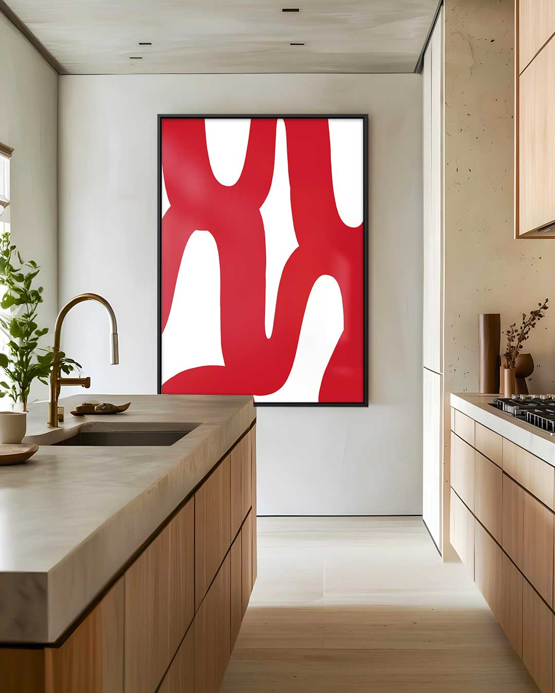 Speelse Rode Bochten Kunstwerk-canvas-dibond-plexiglas-wanddecoratie-WallArtistic