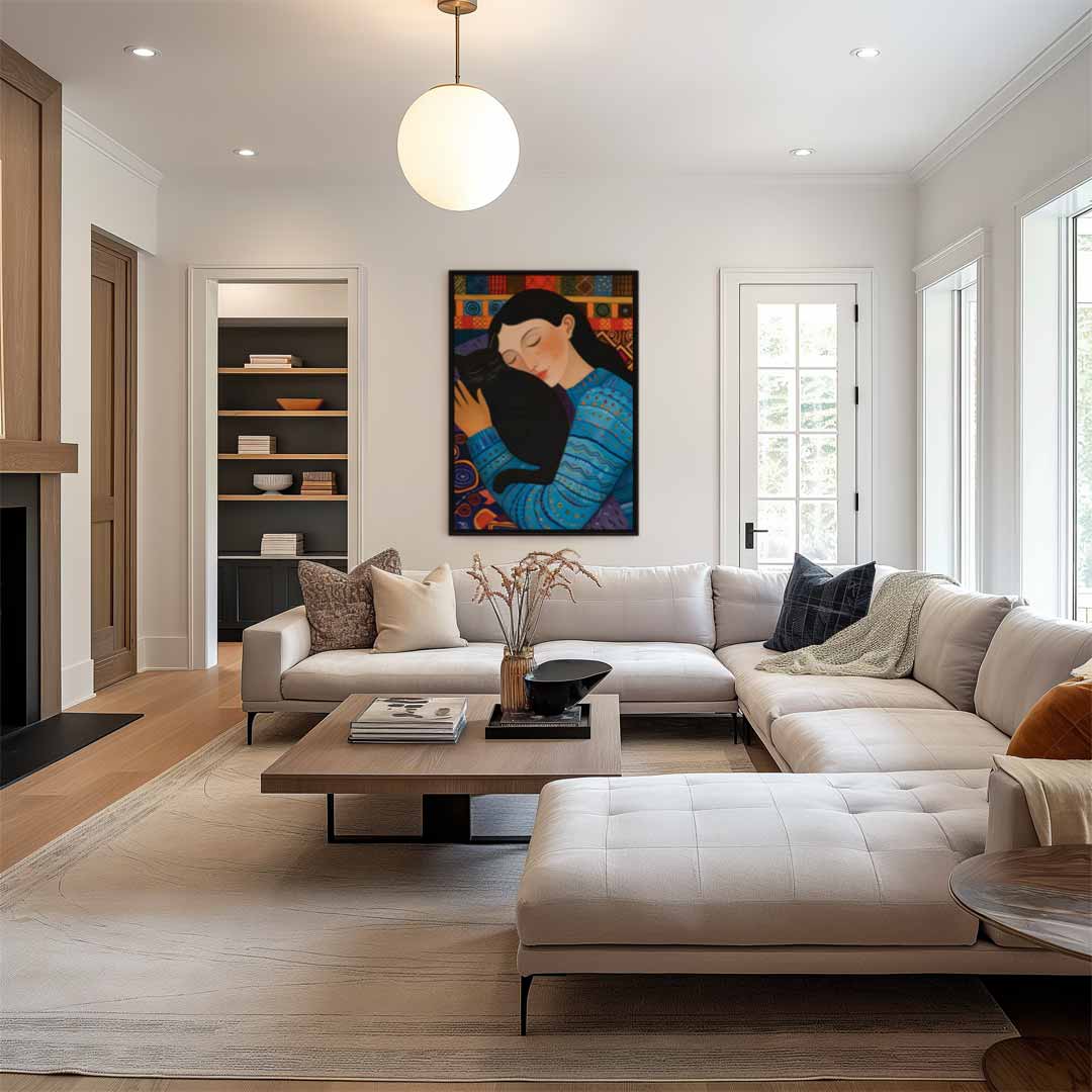 Knuffel met Kat Kunstwerk-canvas-dibond-plexiglas-wanddecoratie-WallArtistic