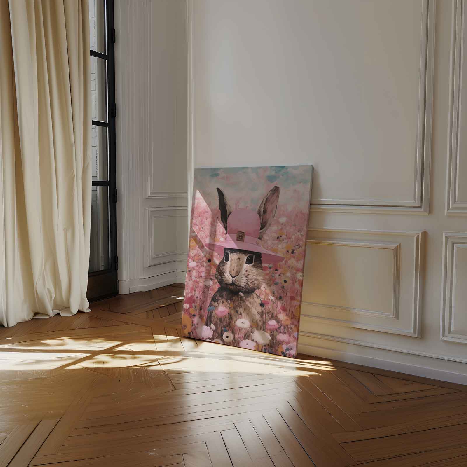 Konijn in Bloemenparadijs Kunstwerk-canvas-dibond-plexiglas-wanddecoratie-WallArtistic