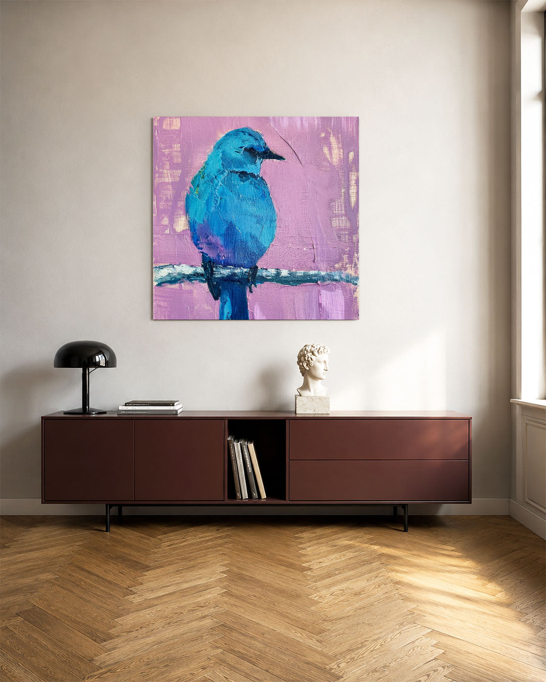 Blauwe vogel portret Kunstwerk