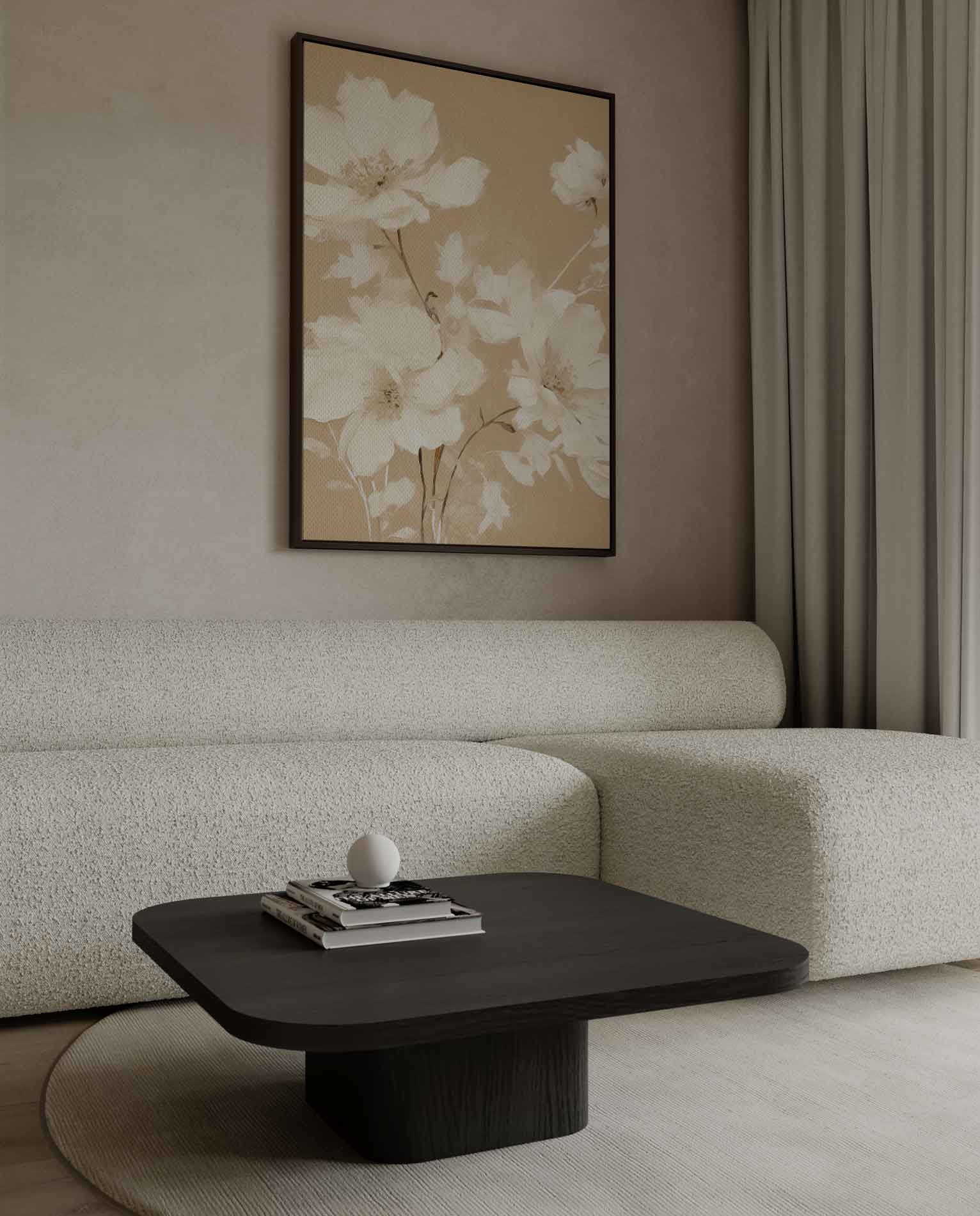 Zachte Bloemendroom op Beige Kunstwerk-canvas-dibond-plexiglas-wanddecoratie-WallArtistic