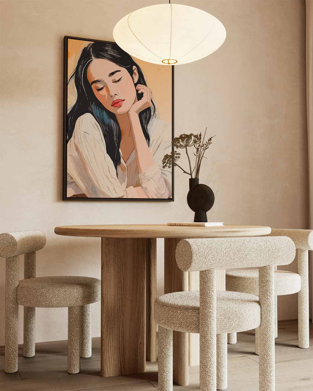 Dromerige Damesportret Kunstwerk-canvas-dibond-plexiglas-wanddecoratie-WallArtistic