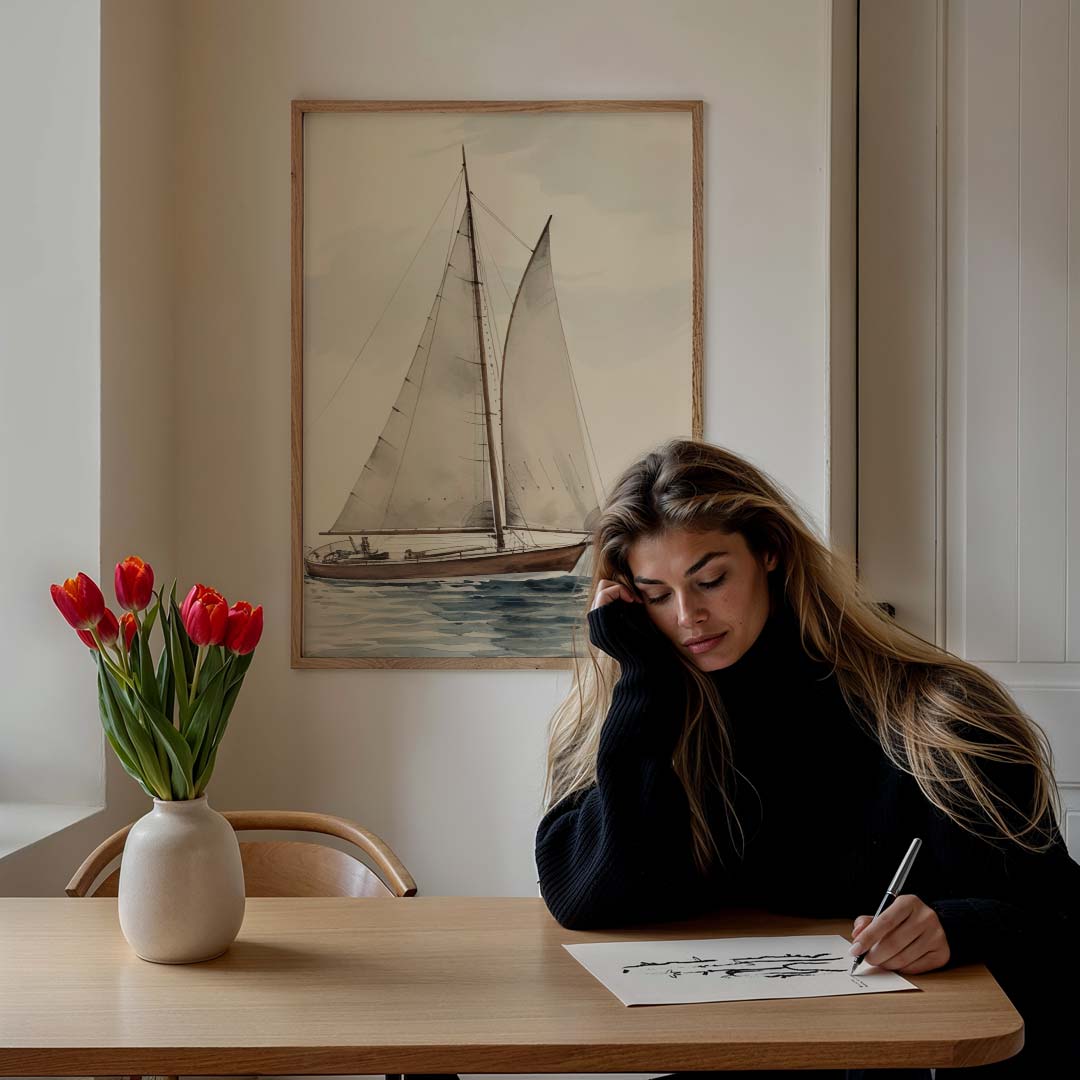 Klassieke Zeilboot op Kalm Water Poster-WallArtistic