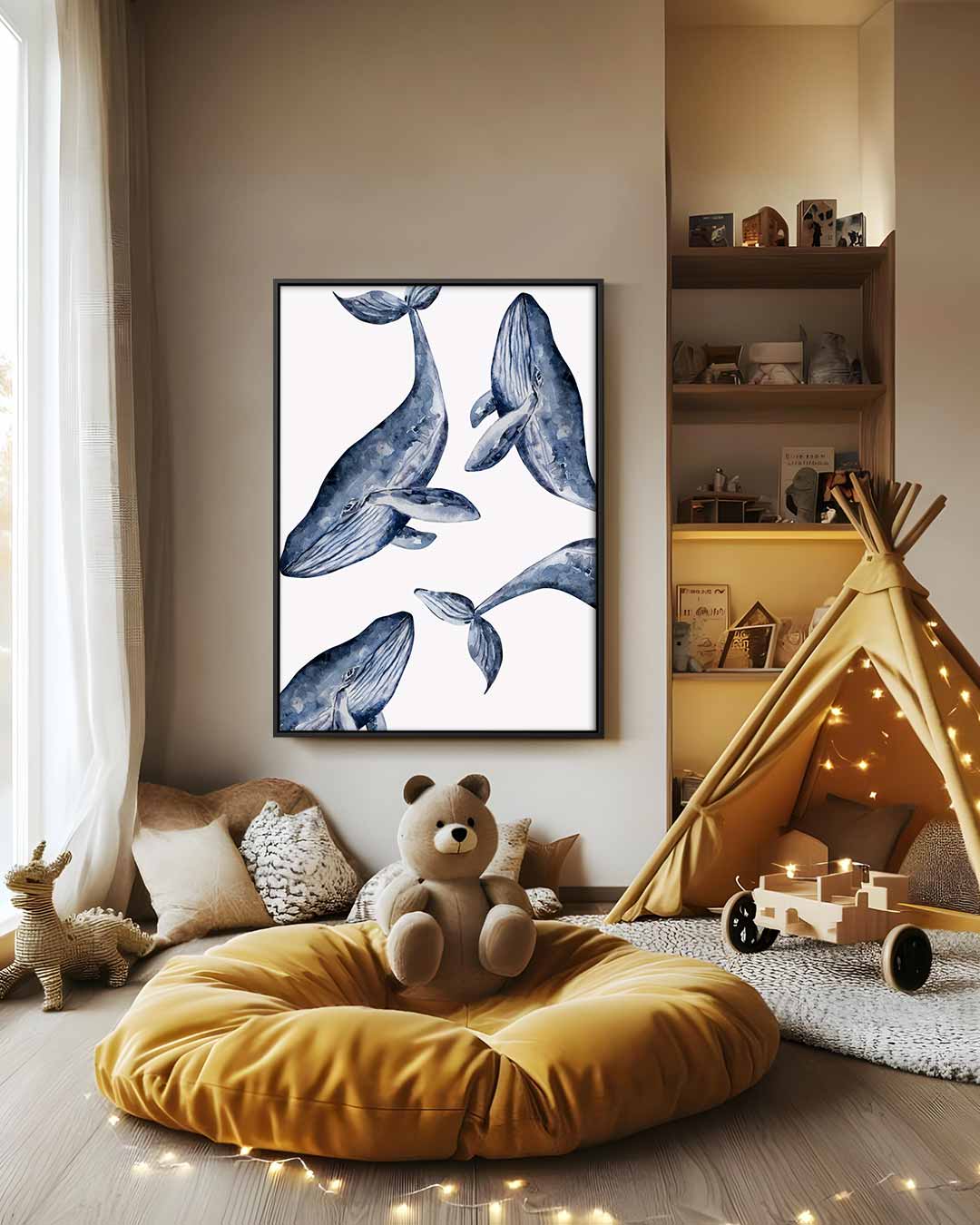 Dromerige Walvissen in Waterverf Kunstwerk-canvas-dibond-plexiglas-wanddecoratie-WallArtistic