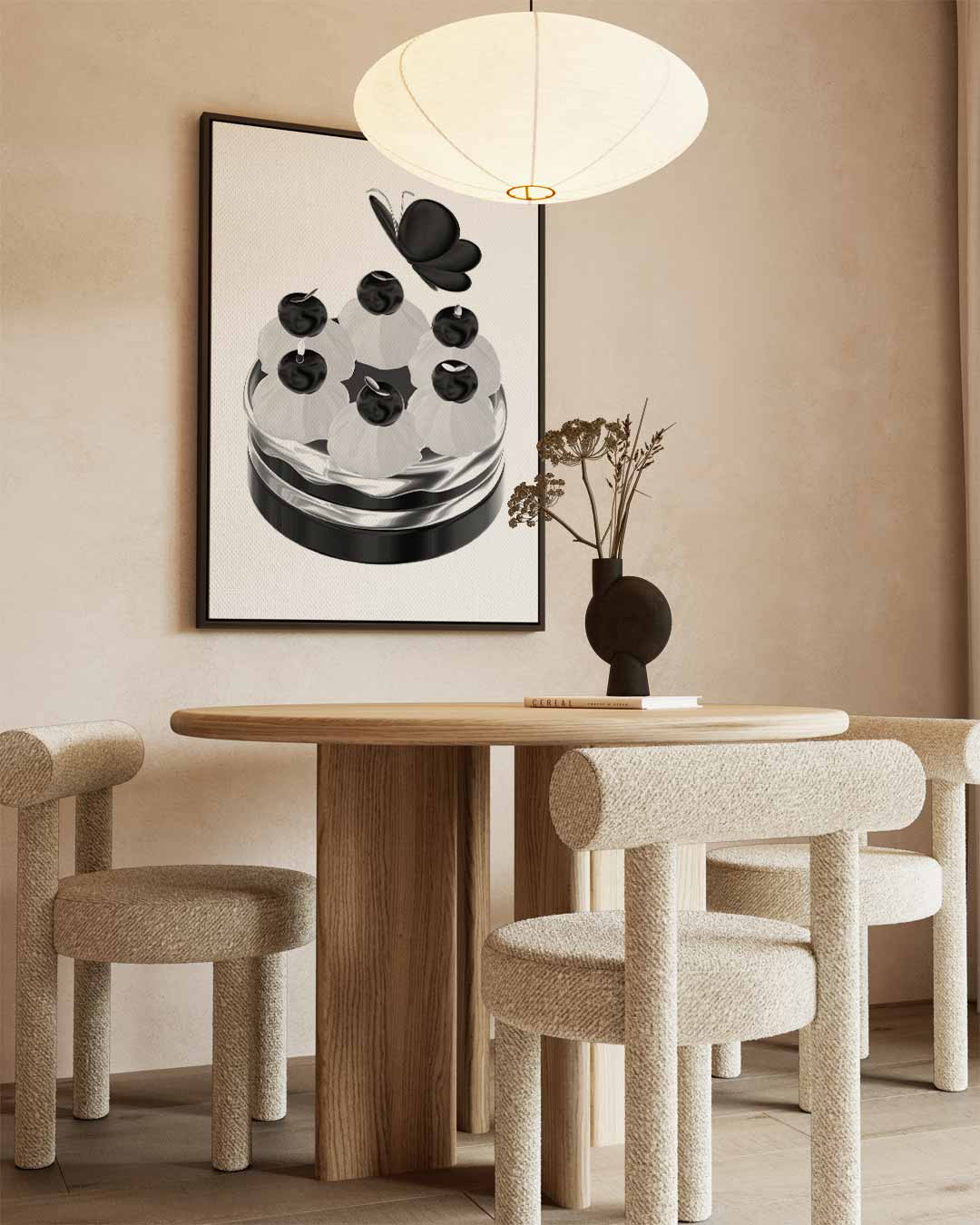 Zwart-witte vlinder op verfijnde taart Kunstwerk-canvas-dibond-plexiglas-wanddecoratie-WallArtistic
