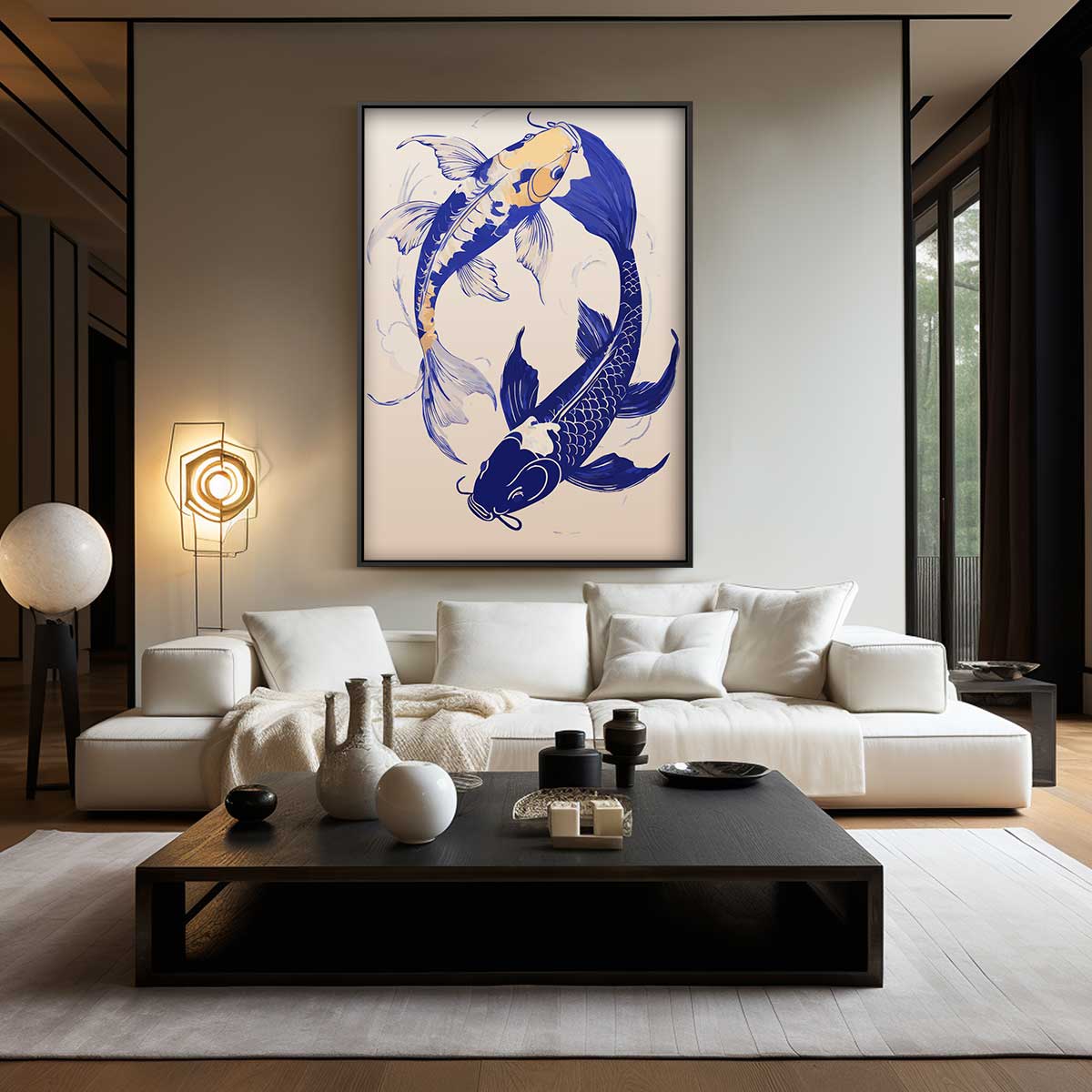 Vrolijke Koi Vissen Dans Kunstwerk-canvas-dibond-plexiglas-wanddecoratie-WallArtistic