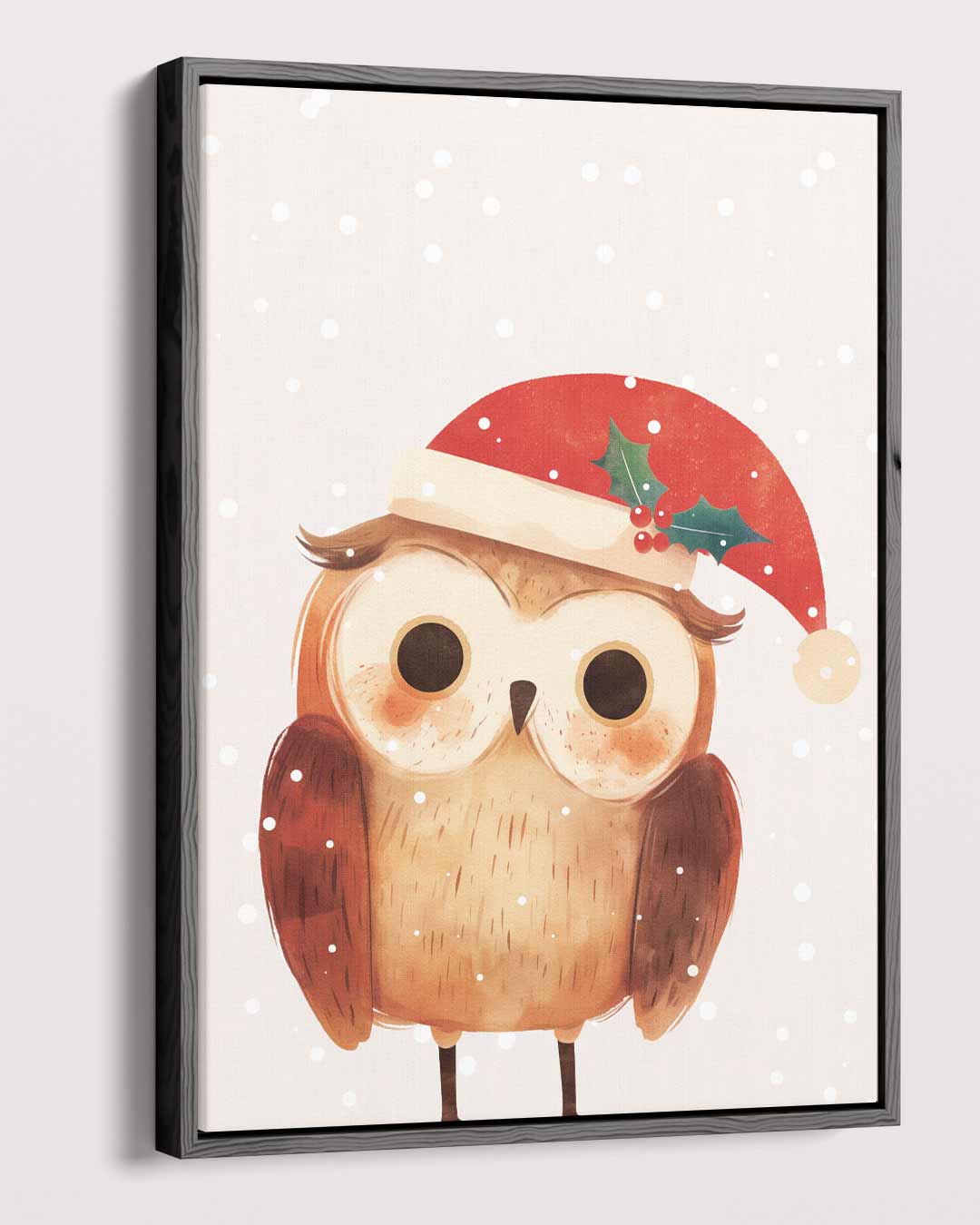 Kerstuil met Kerstmuts Kunstwerk-canvas-dibond-plexiglas-wanddecoratie-WallArtistic