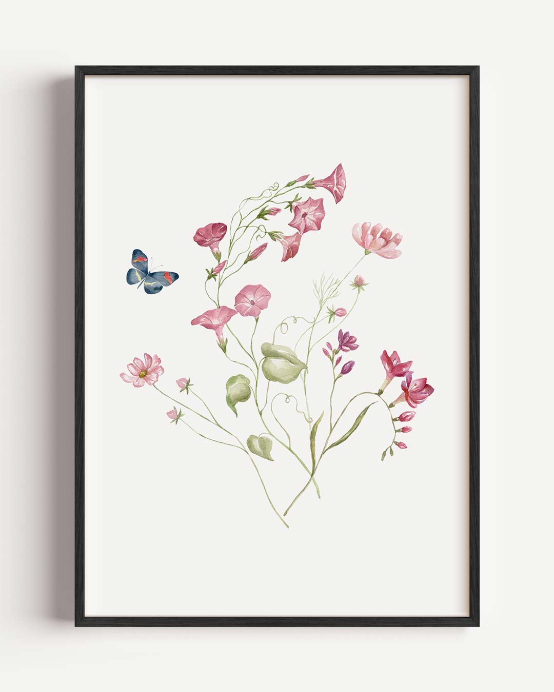 Bloemen en Vlinder Waterverf Poster-WallArtistic
