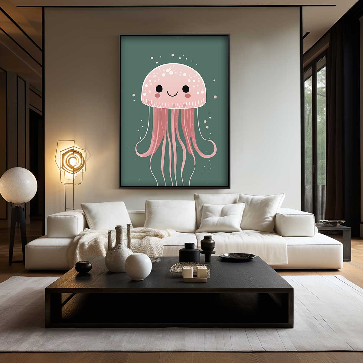 Vrolijke Kwallenillustratie Kunstwerk-canvas-dibond-plexiglas-wanddecoratie-WallArtistic