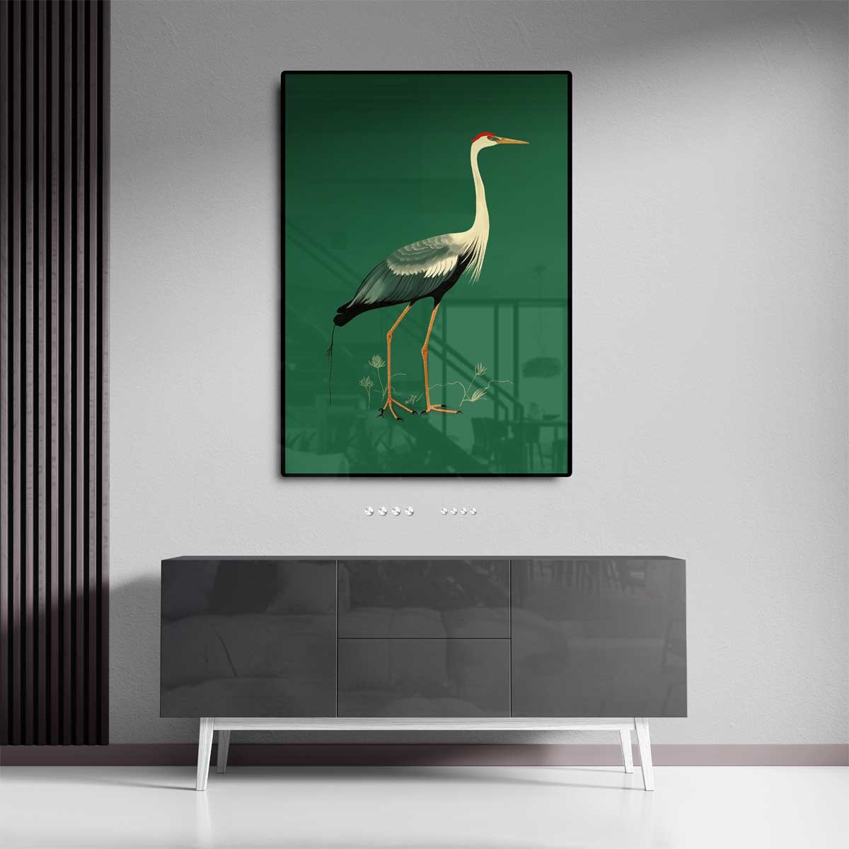 Elegante Kraanvogel Illustratie Kunstwerk-canvas-dibond-plexiglas-wanddecoratie-WallArtistic
