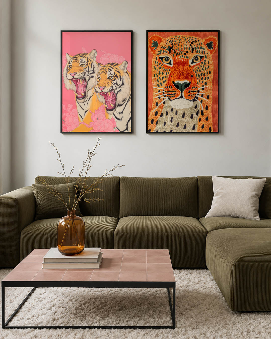 Tijgerkracht en bloemen Posterset