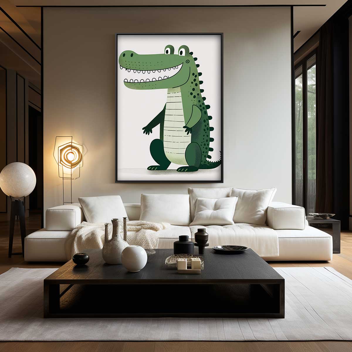 Vrolijke Krokodil Illustratie Kunstwerk-canvas-dibond-plexiglas-wanddecoratie-WallArtistic