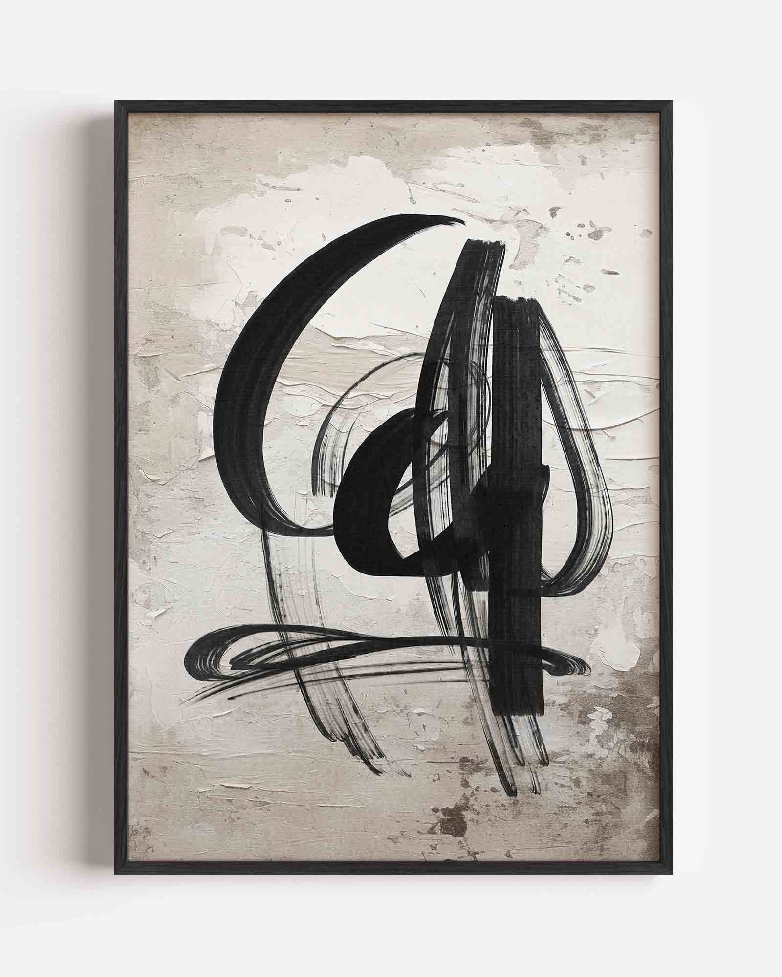Abstracte zwarte penseelstreken Poster