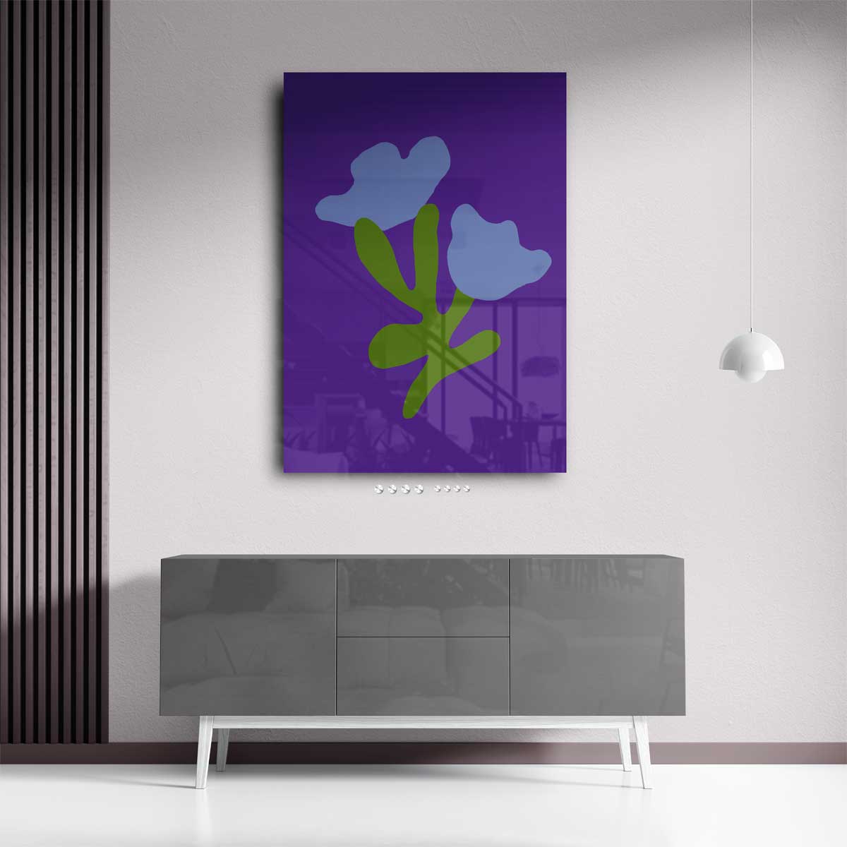 Blauwe Bloemfantasie Kunstwerk-canvas-dibond-plexiglas-wanddecoratie-WallArtistic