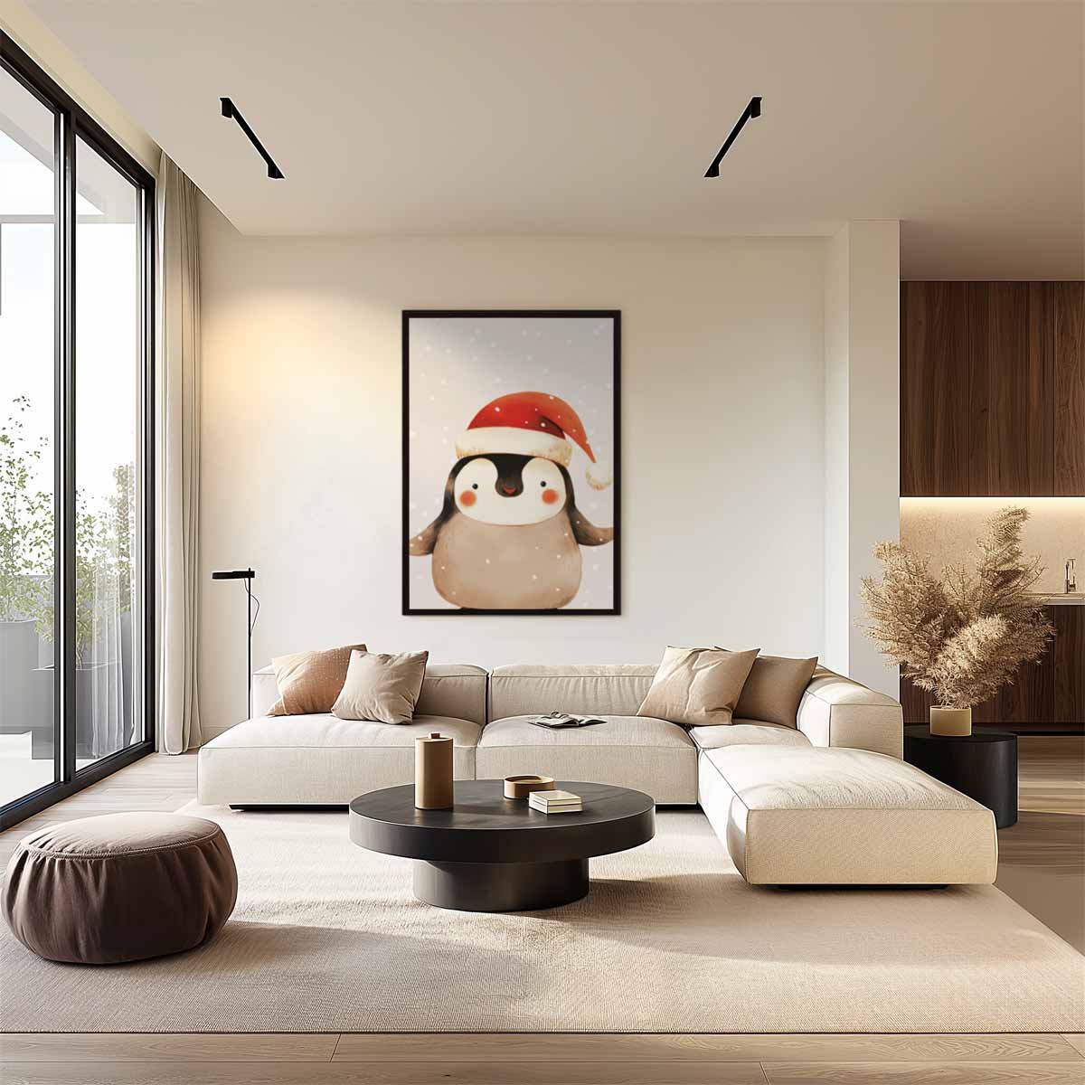 Schattige Kerstpinguïn Illustratie Kunstwerk-canvas-dibond-plexiglas-wanddecoratie-WallArtistic