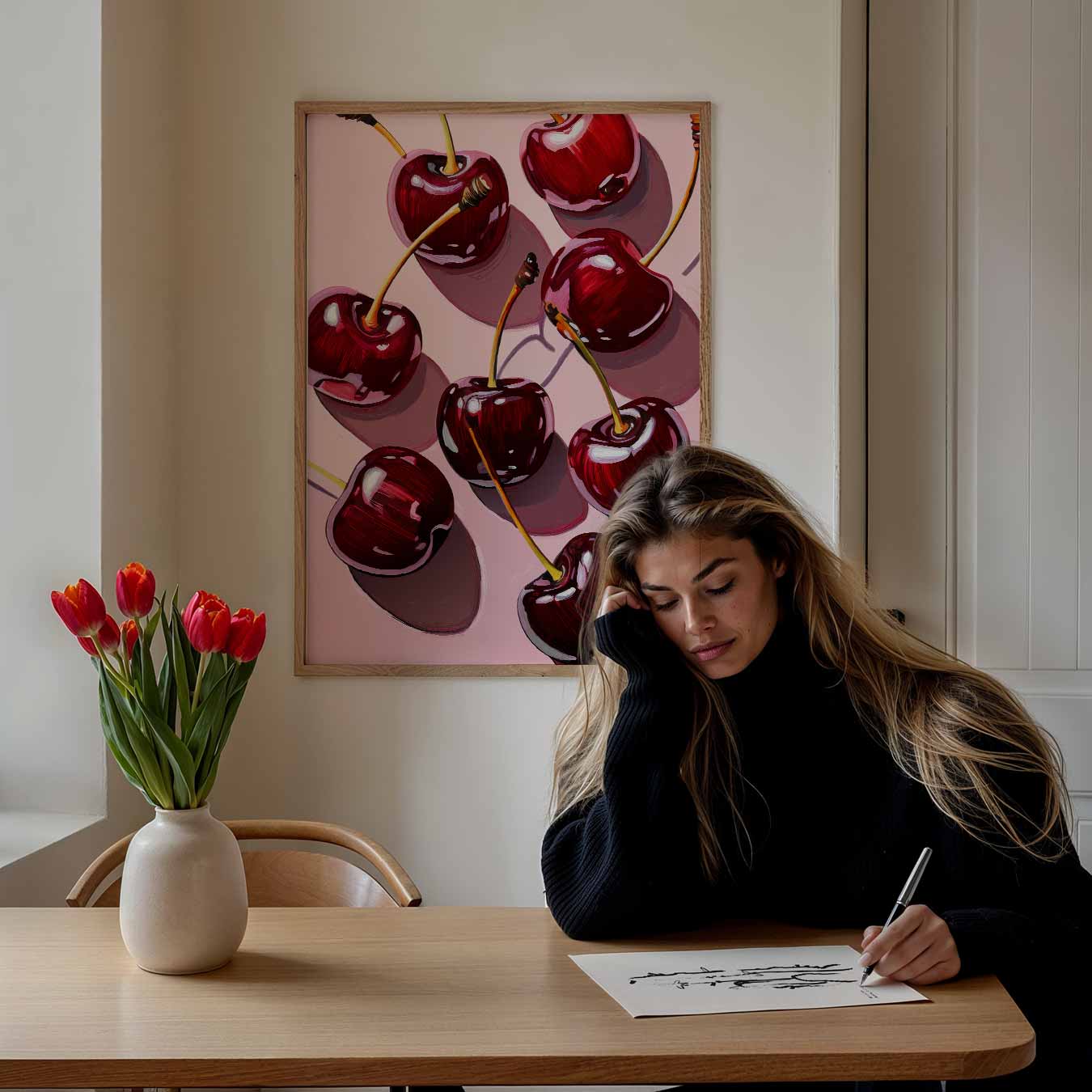 Kersen op Zomerse Tafel Poster